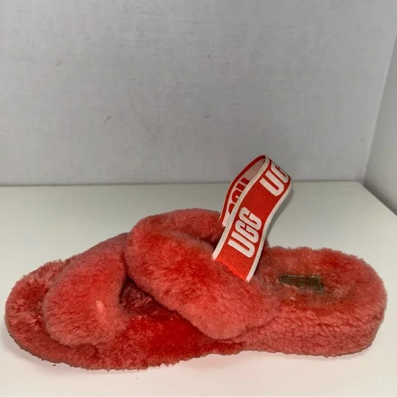 Ugg Oh Yeah 1107953 Fluffy Coral Sheepskin Slipper Slides - Picture 5 of 12